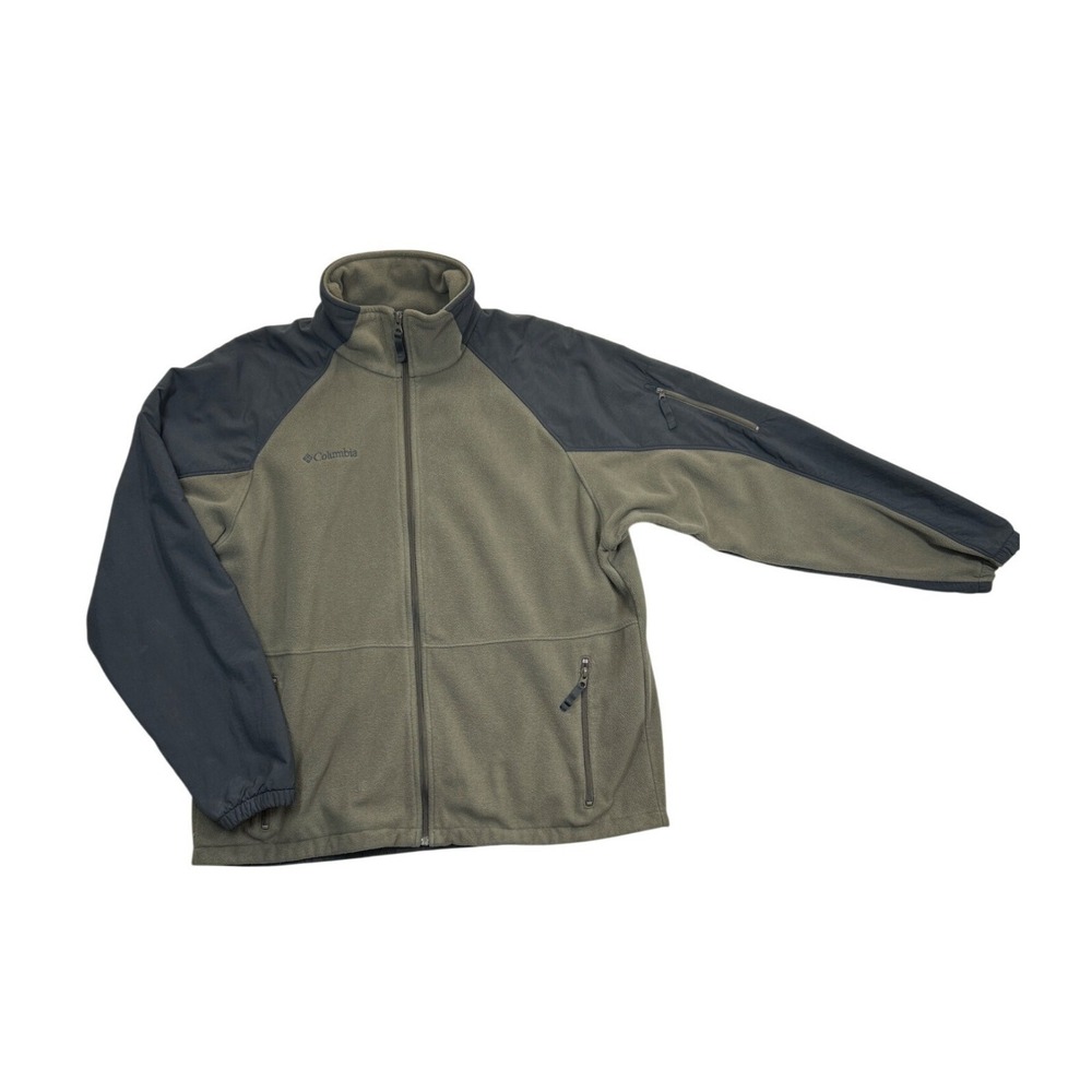 Columbia Jacket Mens Large Gray Green Fleece Full-zip Long Sleeve